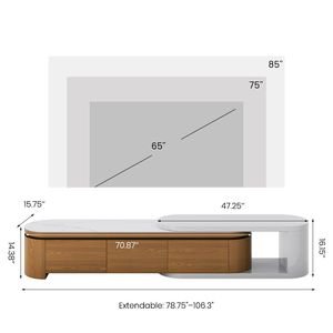 AJUNION-Support <span class=keywords><strong>TV</strong></span> extensible moderne en bois MDF, placage de noyer, console multimédia en pierre, luminosité réglable, unité <span class=keywords><strong>TV</strong></span> - Product Image 3