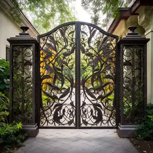 Sunnysky ana çift kapı ferforje kapı tasarımlar ahşap çelik bahçe driveway giriş kapısı