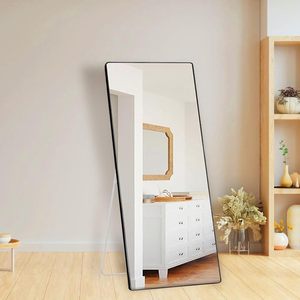 <span class=keywords><strong>Miroir</strong></span> sur pied noir à bord étroit, pleine longueur, <span class=keywords><strong>avec</strong></span> support métallique, idéal pour dressing et entrée, vente en gros directe usine - Product Image 1