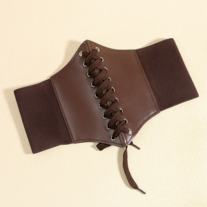 Tummy <b>Belt</b> Brown Leather Elastic Waist Trainer Corset Style Body Shaper For Women Slimming Support <b>Belt</b> With Lace Up Design - Product Image 1