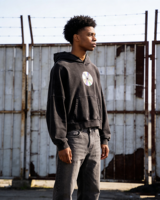 Sweat à capuche oversize tendance vintage personnalisé en molleton 100 % coton, 600 g/m², épais, délavé à l'acide, gris, avec broderie