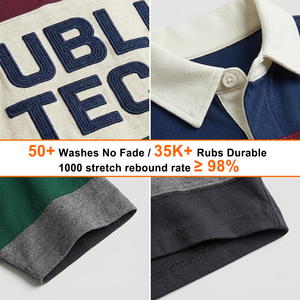 Men's Heavyweight Oversized T-Shirt Streetwear Embroidery Logo T Shirt Custom Boxy Fit Color Blocking Stripe Golf Shirt for Men - Product Image 2