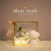 Pochette transparente en PVC imprimée flexo avec poignée Flexiloop 14*14CM, 100 pièces MOQ, sac d'emballage recyclable pour cadeaux de mariage et rangement