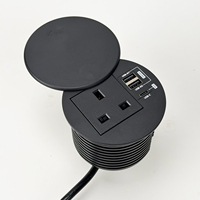 80mm Kesikli Entegre Güç Merkezi 65W Tip-C 2 USB-A İngiliz Prizli, Kapaklı, Sıçramaya Dayanıklı Masaüstü Priz, İş İstasyonları için