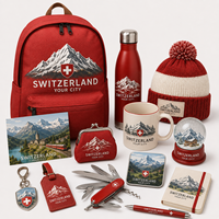 Ensemble cadeau de voyage personnalisé Suisse : Sac à dos, bouteille, mug, carnet, porte-clés, collection de souvenirs, articles touristiques d'extérieur
