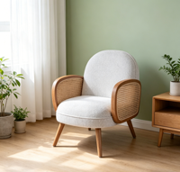 Fauteuil d'appoint moderne CARLFRORD en rotin à bras unique – Siège élégant et luxueux pour salon ou hôtel – Chaise en osier tressé