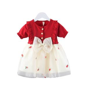 Vestido <span class=keywords><strong>de</strong></span> verano 2025 con lazo y mangas voladas para niñas, versión coreana con bordado <span class=keywords><strong>de</strong></span> piña, falda <span class=keywords><strong>de</strong></span> malla, vestidos <span class=keywords><strong>de</strong></span> algodón para princesas pequeñas. - Product Image 1
