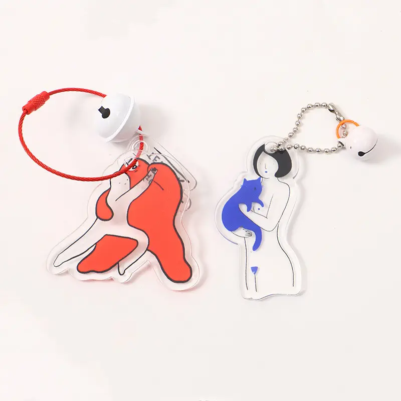 Tùy chỉnh quảng cáo có thể tháo rời PVC Acrylic Keychain với chuông bán buôn