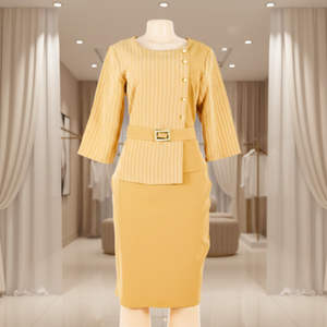 Robes de Carrière Tendance Automne-Hiver pour Femmes – Imprimé Élégant, Col Tailleur, Coupe Ajustée, Tenue de Bureau, Design Africain - Product Image 1