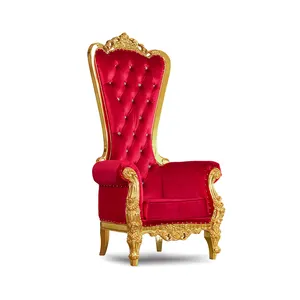 Wholesale Solid Wood Carved Wedding Event High Back Velvet Red Throne Sofa