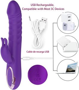 <span class=keywords><strong>Dildo</strong></span> portatile per adulti 10 modalità potenti orecchie di coniglio giocattolo realistico in Silicone Cordless giochi di spinta macchina viola - Product Image 4