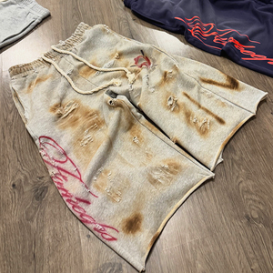 Manufacturer Custom Distressed Vintage 3/4 <b>Sweatpants</b> Knee Length Capris Baggy Sweat <b>Shorts</b> Men Vintage 3/4 Sweat Jogger <b>Shorts</b> - Product Image 1