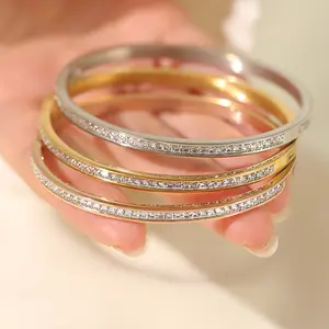 DAICY waterproof women 18k gold plated bling stainless steel crystal diamond fine jewelry bracelets & bangles