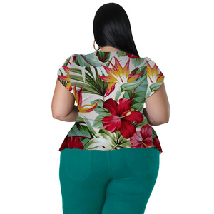 Conjunto de body plus size com estampa floral, conjunto de duas peças para mulheres gordas, roupas de tamanho grande com botões, blusa de tamanho grande - Product Image 6