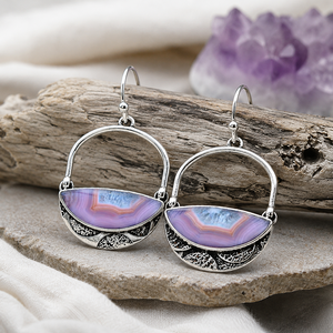 Orecchini Pendenti Vintage con Pietra Viola, Tono Argento Anticato, per Donne - Product Image 3
