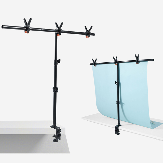 Wholesale 90*100cm Aluminum Alloy Black Desk T-Shape Photo Studio Background Support Stand with Crossbar Bracket and Clips