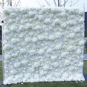 Palmy 3D soie mariage rose artificielle fleur mur toile de fond rideau mariage décoration toile de fond retrousser blanc Rose fleur mur