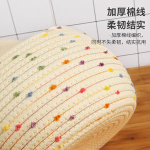 Petits paniers ronds tissés en corde de coton décoratifs à <span class=keywords><strong>pompon</strong></span> arc-en-ciel coloré avec couvercles pour organiser - Product Image 3