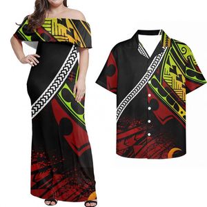 Vestito Lungo Elegante da Donna con Spalle Scoperte e Volant, Design Floreale Samoano 'Love U', Taglia 7XL, Personalizzabile - Product Image 2