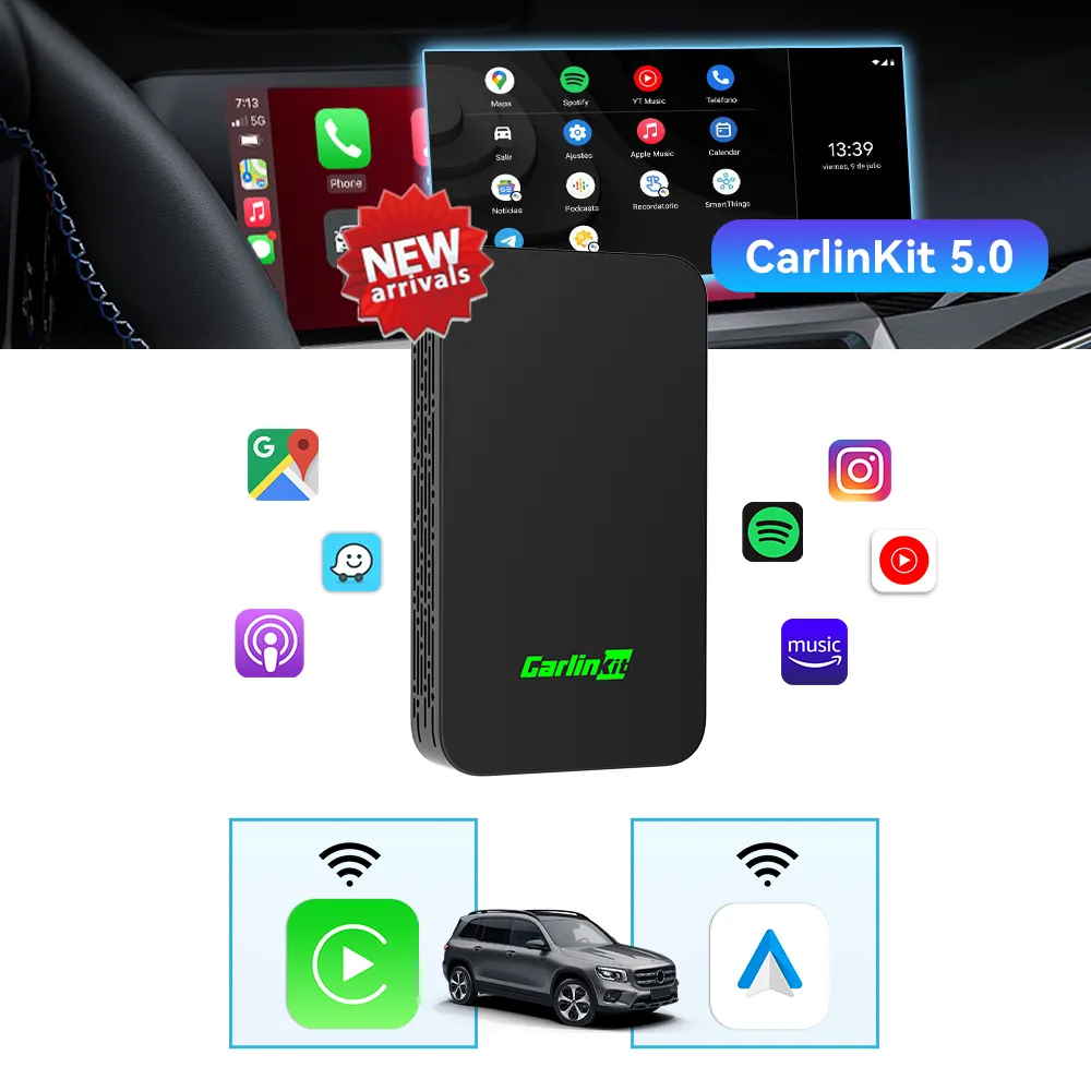 Carlin Kit nirkabel Android Auto Dongle berkabel ke nirkabel Android Auto Car Play Adapter Carlinkit 50 2air mobil untuk Carplay