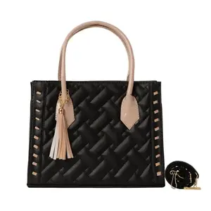 Sac fourre-tout matelassé noir Fana Catalina pour femme, grande capacité, bandoulière, trois poignées, motif géométrique, sac à main de luxe - Product Image 1