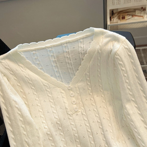 White Cable Knit Sweater Long Sleeve Slim Fit Soft Women's Knit Tops - Product Image 3