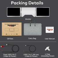 Monitor Portátil Extensor de Pantalla Doble IPS de 15.6 Pulgadas, Relación de Aspecto 16:9, para Estación de Trabajo Móvil, Triple Monitor Portátil, Conexión con 1 Cable, FOPO/ODM/OEM