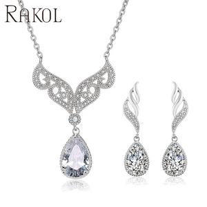 RAKOL SP3033 2022 verano diseño Boutique joyería plata lágrima cristal pendientes conjunto lujo colgante collar - Product Image 2