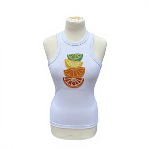 เสื้อกล้ามผ้าฝ้ายงานทำมือศิลปะการปะติดลูกปัดลายส้ม - Product Image 1