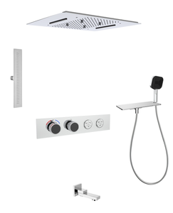 Brass Concealed 6-function Constant Temperature Button <b>Shower</b> Wall Type Waterfall Rainforest Showerhead Set - Product Image 2