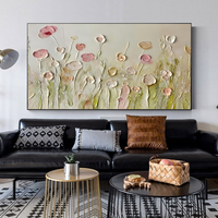 Peinture à l'huile moderne rose et blanche à motifs floraux, faite à la main, texture épaisse, couteau à palette, art mural 3D sur toile pour salon