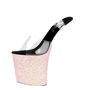 Sandales à plateforme transparentes gothiques de 20 cm avec strass, talon compensé de 8 pouces, imperméables, à bride cheville, en cuir véritable, à bout pointu - Product Image 1