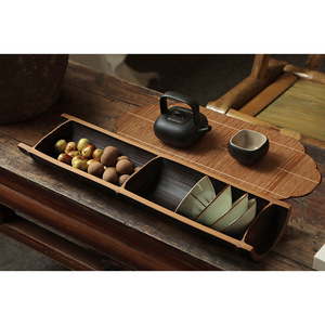 Bamboo Tea And <b>Snack</b> <b>Tray</b> Carbonized Wood Pattern Home Use Serving <b>Tray</b> - Product Image 1