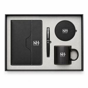 Ensemble cadeau d'affaires de luxe en cuir personnalisé avec logo, 4 en 1, avec carnet, stylo, tasse et sous-verre, pour kit de bienvenue des employés - Product Image 3