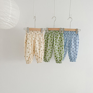 Pantalons pour enfants, garçons et filles, style fin d'été, version coréenne tendance, pantalons en coton à fleurs pour l'extérieur - Product Image 2