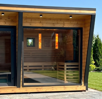 Sauna extérieur moderne en bois massif avec panneau de commande de chauffage électrique et briques de sel de l'Himalaya pour usage en salle de sport