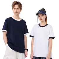 T-shirt unisexe formel rétro classique style baseball avec bordure contrastante, appliques vintage bicolores, perles et boutons, coupe classique, 100% coton 200g