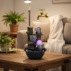 น้ำพุตกแต่งบ้านสำนักงานในร่มแบบตั้งโต๊ะพร้อมไฟ LED และหินตกแต่ง ดีไซน์แบบซ่อนท่อน้ำไหล สวยงามเหมือน<span class=keywords><strong>น้ำตก</strong></span> - Product Image 4