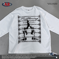 T-shirt à manches longues imprimé église gothique, crop top ample, motif nœud celtique, graphique cathédrale demi-ton, tee-shirt noir et blanc, streetwear