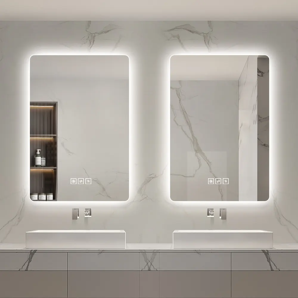 Đa năng hiện đại dẫn Gương phòng tắm với đồng hồ cảm biến thông minh cảm ứng ánh sáng sương mù Eliminator treo tường Vanity gương khách sắm-giá rẻ