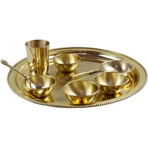 Laiton Thali Ensemble Multi-cuisin des Pièces de Vaisselle 9 Pièces Ensemble Plat de Service Plaque Ronde Vaisselle En Métal - Product Image 1