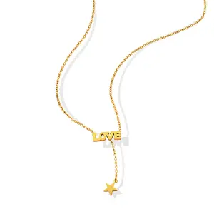 Новинка в Корейском стиле; Модные дизайнерские часы из нержавеющей стали, покрытой 18 К золотом и брелоком в форме звезды с надписью «Love» и ожерелье, оптовая продажа
