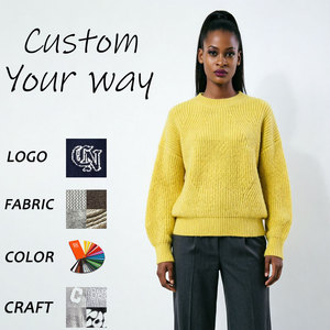 Minimalist Yellow Round Neck <strong>Chunky</strong> Knitwear Lantern Sleeve Drop Shoulder Daily Wear <strong>Women</strong> <strong>Jumper</strong> - Product Image 1
