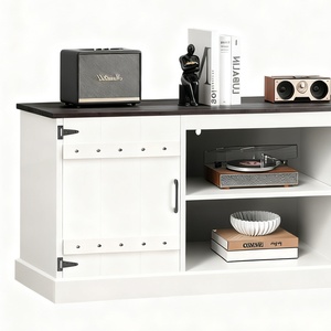 현대 농가 튼튼한 엔지니어링 목재 화이트 미디어 콘솔 TV 스탠드 <span class=keywords><strong>2</strong></span> 개의 숨겨진 캐비닛 헛간 도어 케이블 관리 - Product Image 3