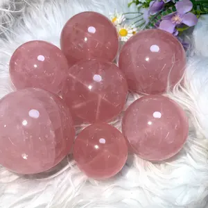 Kindfull High Quality Natural Gemstone Healing Stone Rose Quartz 6 Stars Balls Fengshui Crystal Spheres