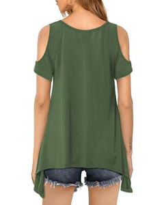 Camiseta básica informal con logotipo impreso personalizado para mujer, con hombros descubiertos camiseta con diseño de <span class=keywords><strong>manga</strong></span>, camiseta de talla grande de Color puro para verano, <span class=keywords><strong>blusas</strong></span> - Product Image 2