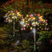 Juego de 2 Luces Solares LED de Fibra Óptica Tipo Fuegos Artificiales, Lámpara de Estaca Diente de León para Camino, Iluminación Exterior para Jardín, Decoración de Jardín, Lámpara para Césped