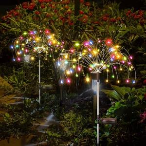 قطعتان من مصابيح LED الشمسية بتصميم الألعاب النارية من الألياف الضوئية، مصباح وتد بشكل زهرة الهندباء لمسار الحديقة والإضاءة الخارجية وتزيين الحديقة والمروج - Product Image 3