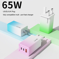Bloc de chargeur USB C dégradé pastel GaN 65W Chargeur mural compact rapide à 3 ports pour Macbook Air iPad iPhone 16 Pro Galaxy S25