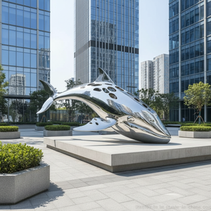 Modern Marine Sculpture Stainless Steel <strong>Whale</strong> <strong>Art</strong> for Garden Water Feature Outdoor Decor - Product Image 3